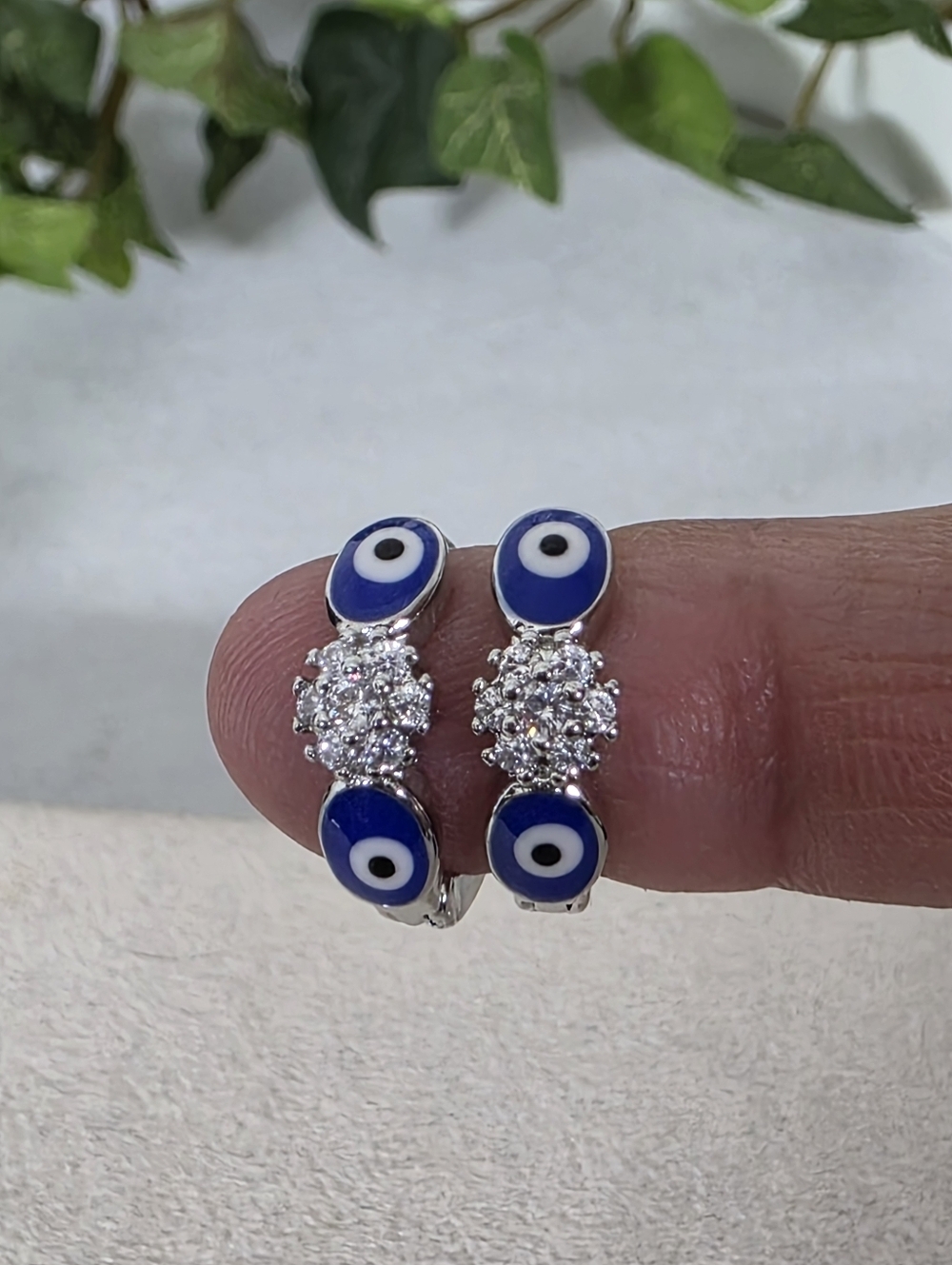 Silver Gold Filled Blue Evil Eye Huggie Hoop Earrings - Picture 1 of 9